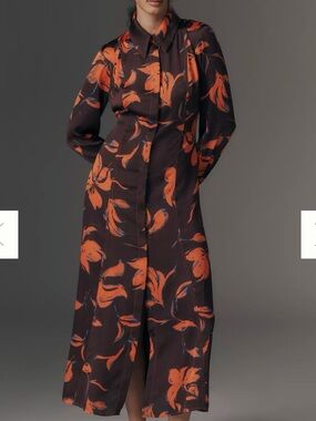 Anthropologie Exquise Satin Shirt Dress